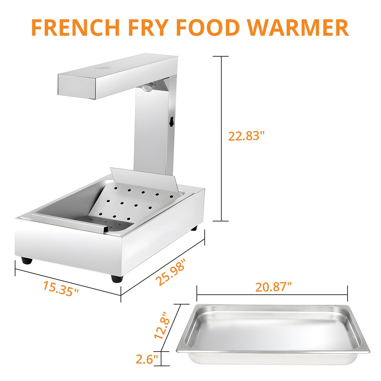 Commercial Grade Portable Food Warmer - 1000W Stainless Steel Heat Lamp with Removable Drain Tray for Chicken Fries, Burgers & Hot Dogs | Restaurant, Food Truck & Catering Use