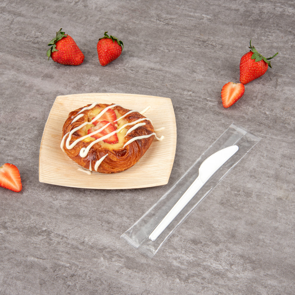 Eco-Friendly White CPLA Compostable Plastic Knives - Heat Resistant, Individually Wrapped, 6.5 Inch, 250 Count Bulk Box - Perfect for Parties, Picnics & Catering Events