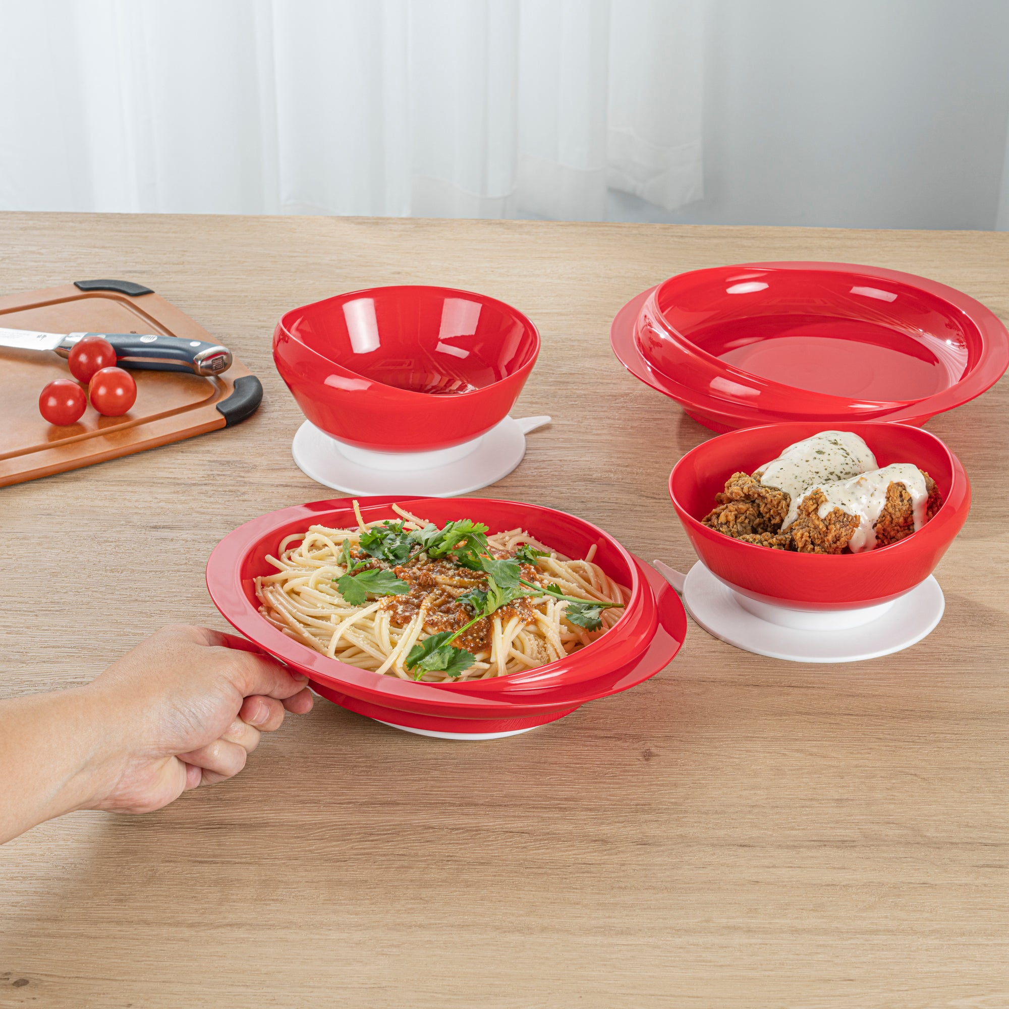 Adapt Tek Red Plastic 2-Piece Scoop Plate & Bowl Set with Spillproof Design & Suction Base - Includes 1 Plate & 1 Bowl for Toddlers - Perfect for Baby Feeding, Travel & Mess-Free Meals