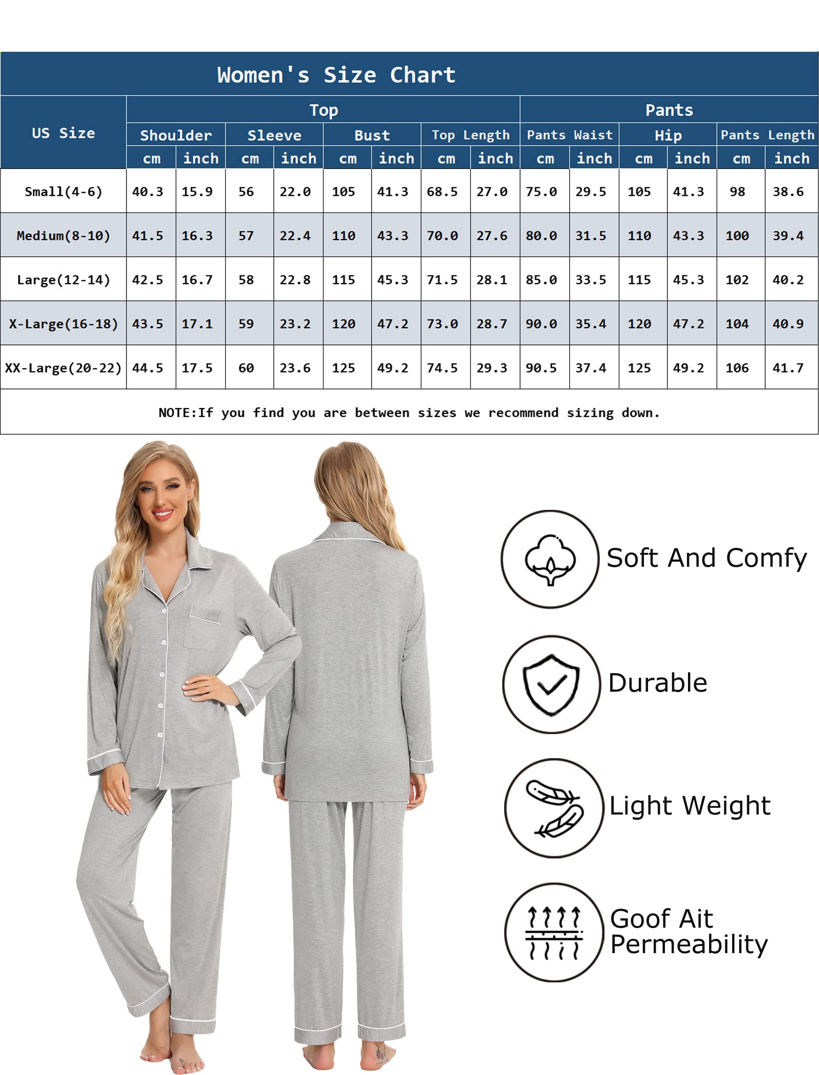 Leikar Women's Soft Button Up Pajama Set - Long Sleeve Shirt & Lounge Pants | Cozy Sleepwear for Nighttime & Relaxing at Home