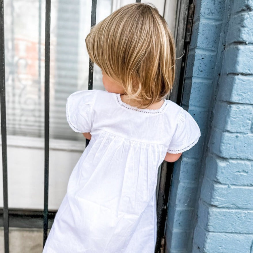 Amelia White Cotton Smocked Dress for Women - Elegant Summer Casual Wear, Perfect for Beach Outings, Picnics, and Brunch Dates