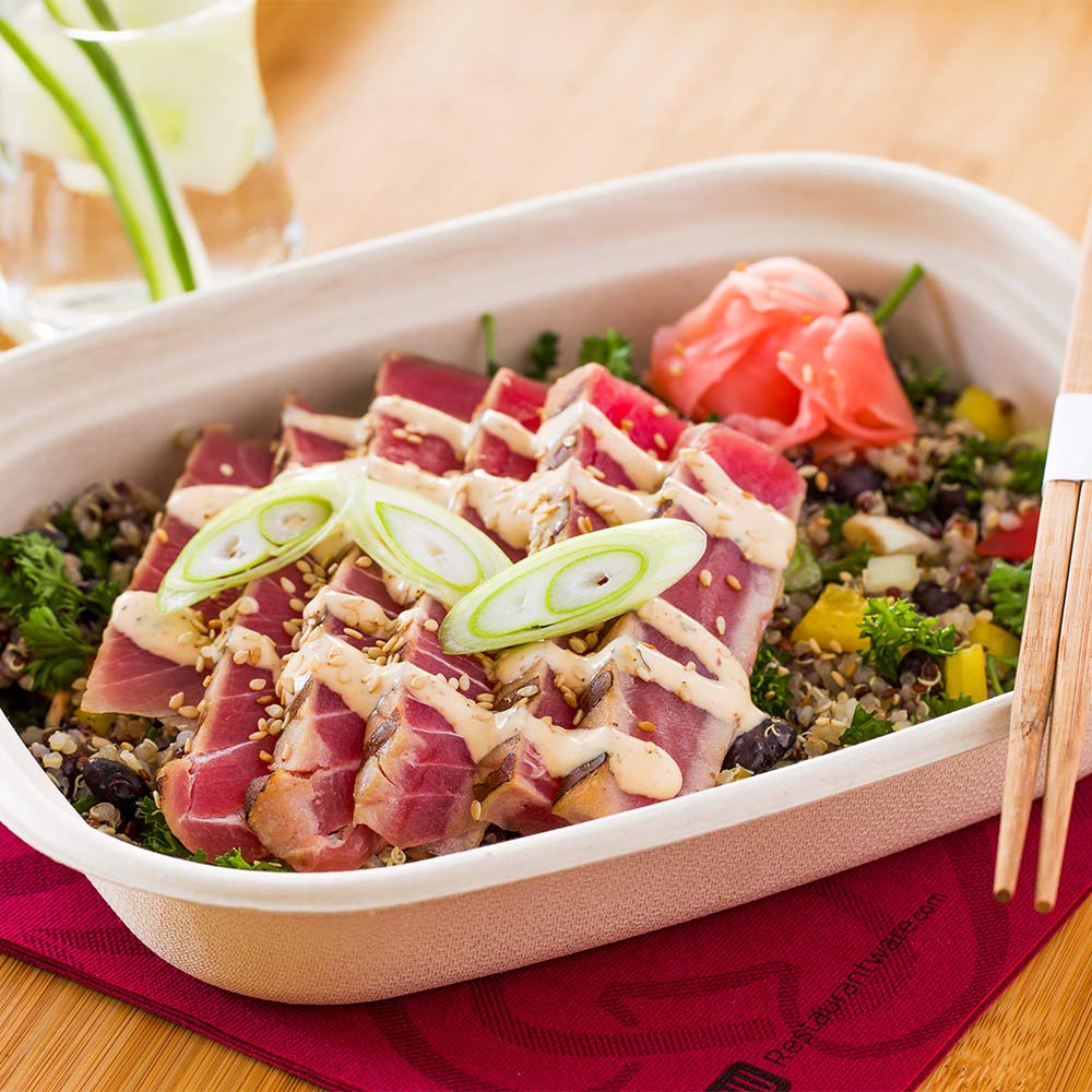 Eco-Friendly 48oz Bagasse Salad Bowls - 100-Pack Grease-Resistant, Microwavable & Unbleached with Reinforced Rim | Perfect for Restaurants, Catering & Takeout