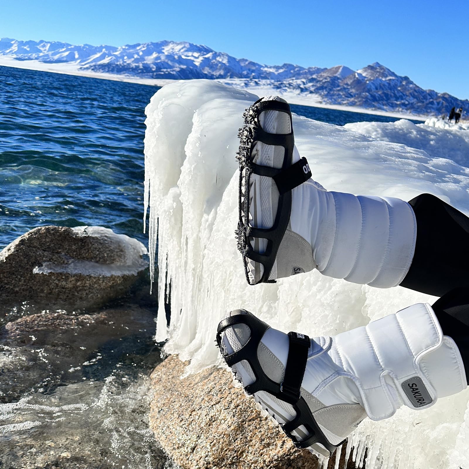 9-Toothed Ice Cleats Grippers for Boots & Shoes - Anti-Slip Crampons with Tiny Spikes for Walking on Ice, Snow & Mud | Perfect for Winter Hiking, Dog Walking & Outdoor Work