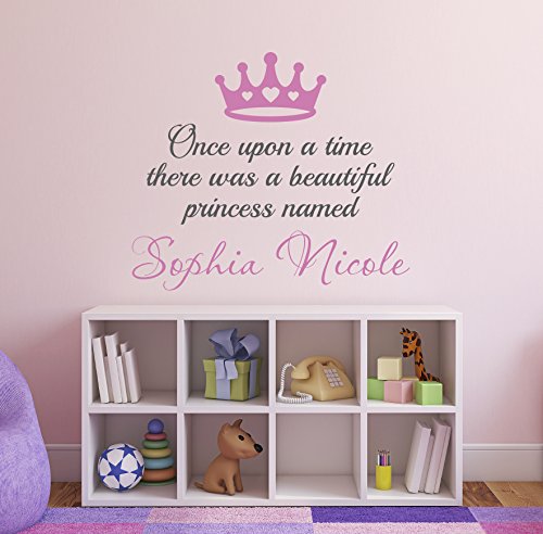 Personalized Crown Name Wall Decals for Girls - Custom Nursery Wall Decor, Kids Room Stickers - Once Upon a Time Theme - 26