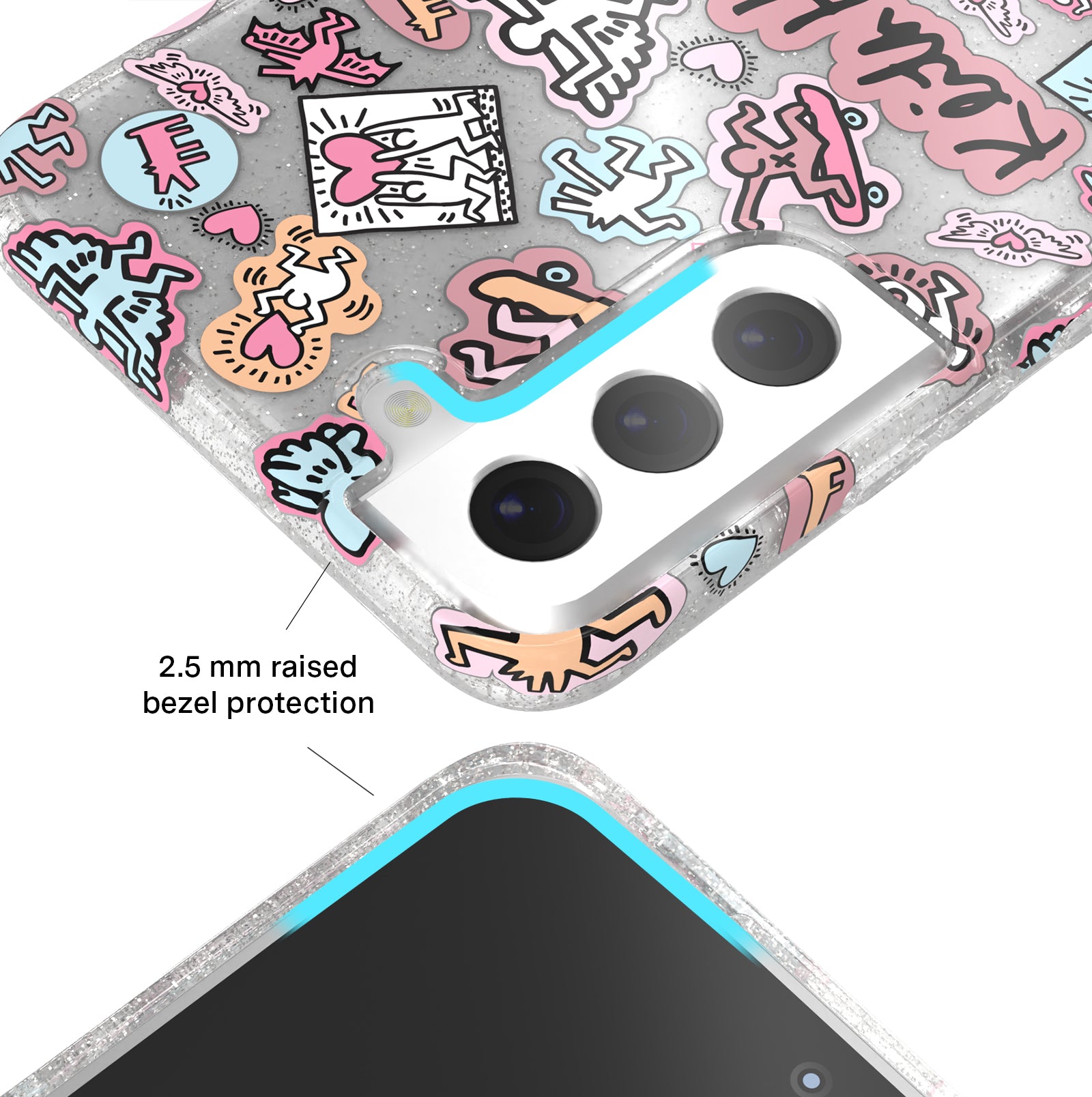 Keith Haring Pastel Glitter Samsung Phone Case - Trendy Protective Cover for Galaxy S21/S20/Note 20 - Cute Artistic Design for Everyday Use & Gift Giving