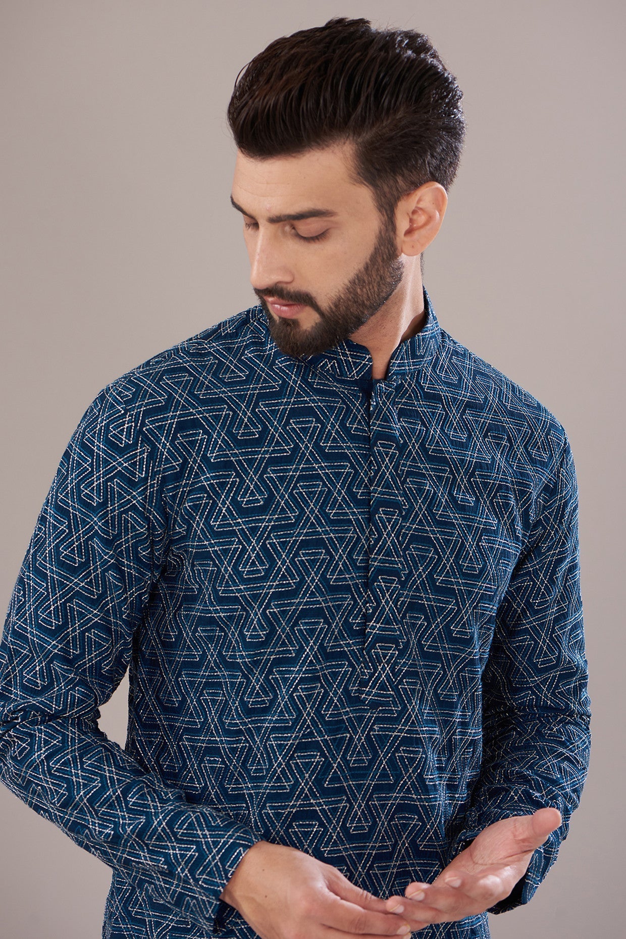 Navy Blue Silk Embroidered Kurta for Women - Elegant Handmade Indian Traditional Dress for Parties & Weddings | Perfect for Festive Occasions, Cultural Events & Special Celebrations