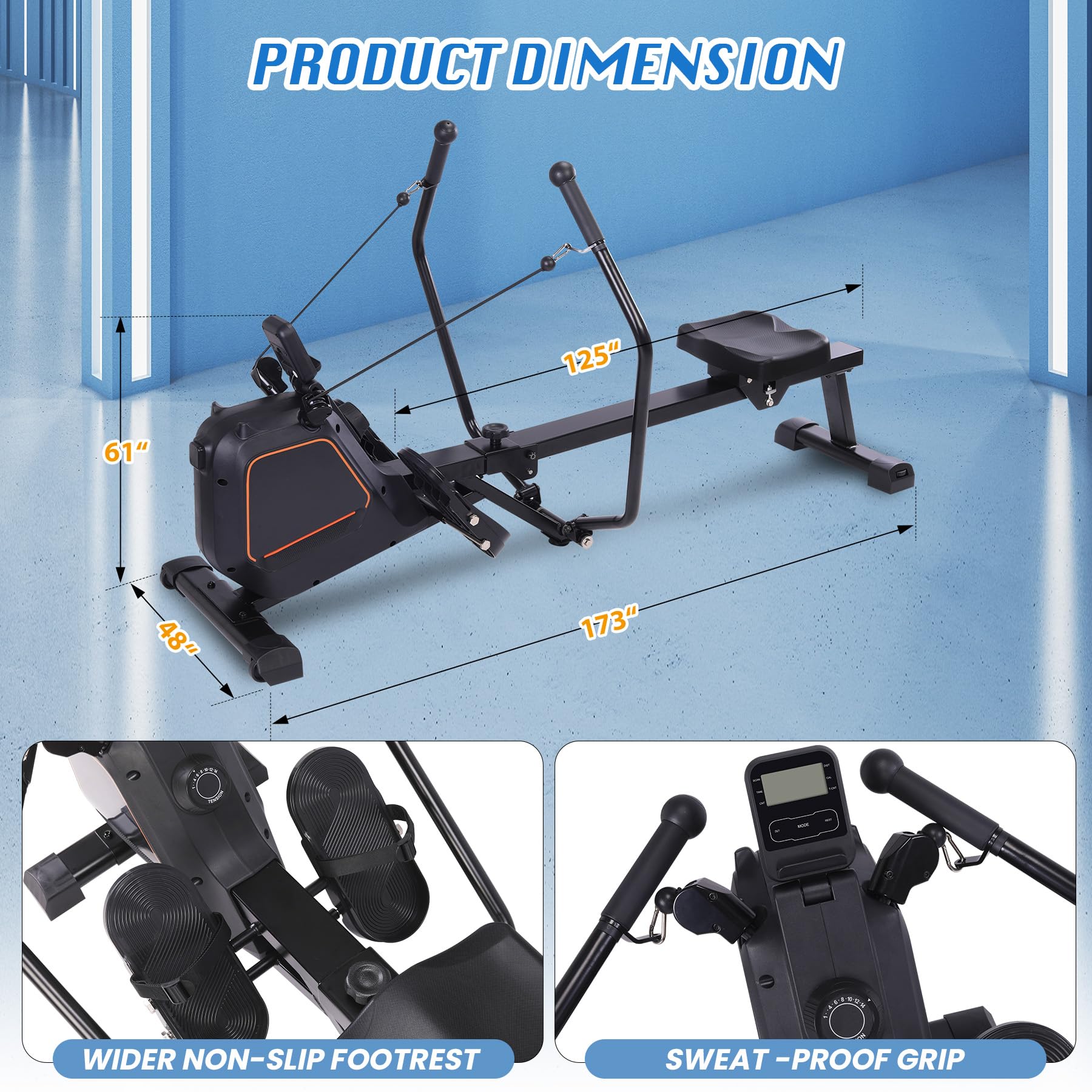 Premium Magnetic Rowing Machine for Home - 16-Level Quiet Resistance, Foldable Design, 350LB Weight Capacity with Digital Monitor - Perfect for Home Gym, Cardio Workouts & Full-Body Training