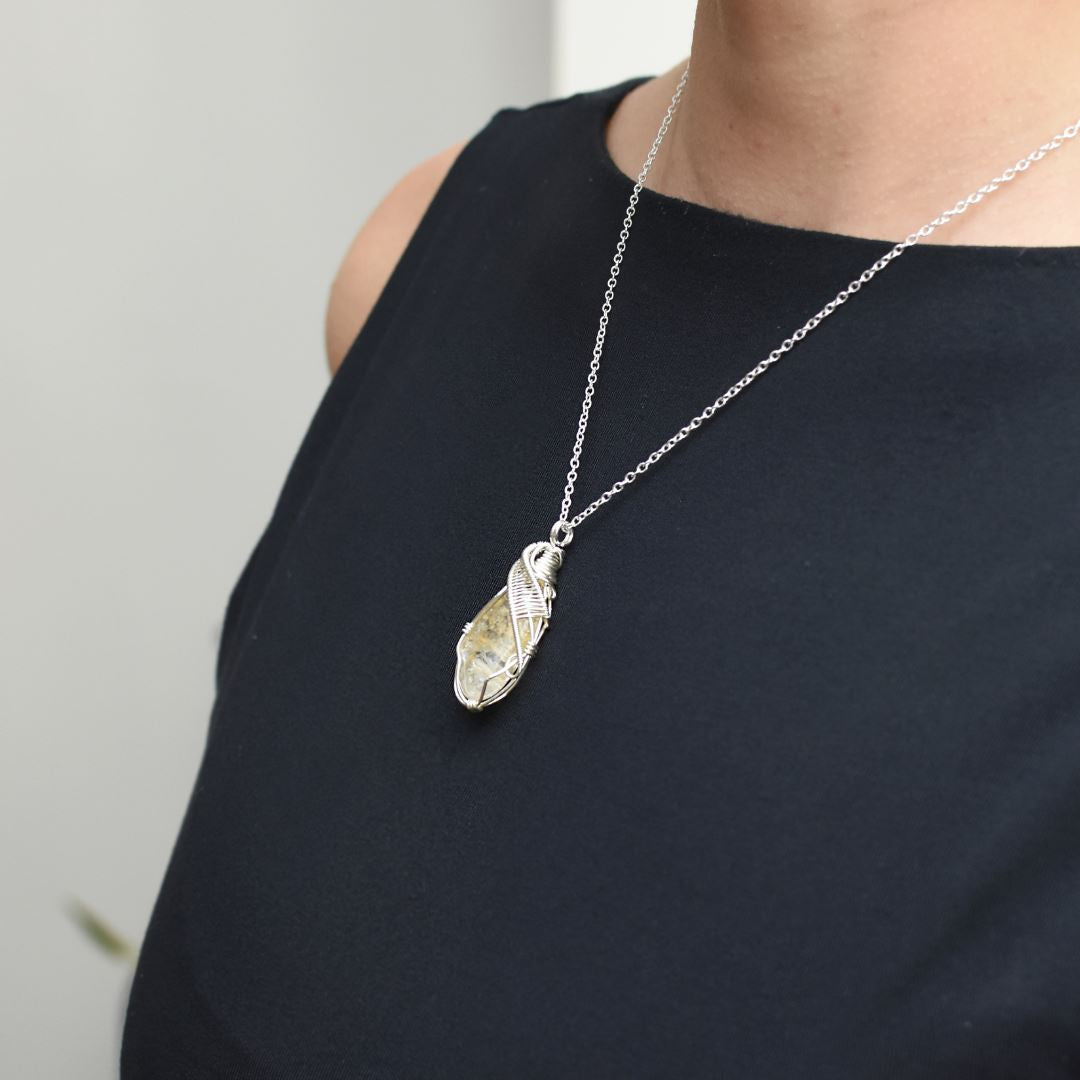 Natural Raw Citrine Pendant Necklace - 925 Sterling Silver with 18