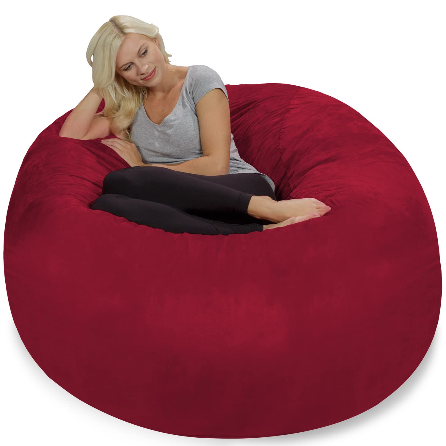 Chill Sack 5' Giant Memory Foam Bean Bag Chair - Oversized Sofa with Soft Microfiber Cover (Red) - Perfect for Living Rooms, Game Rooms & Dorm Relaxation