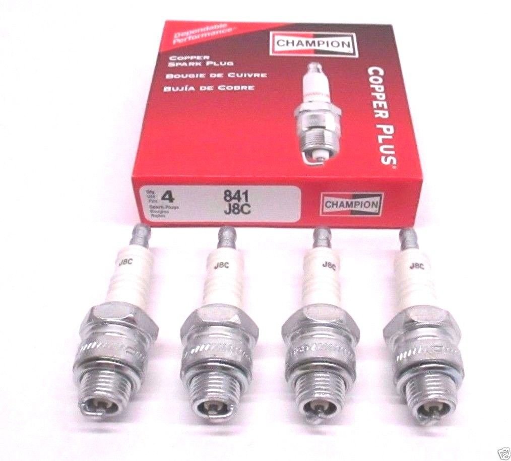Champion J8C (841) Copper Plus Small Engine Spark Plug - 4 Pack | Compatible with Lawn Mowers, Generators & Outdoor Power Equipment