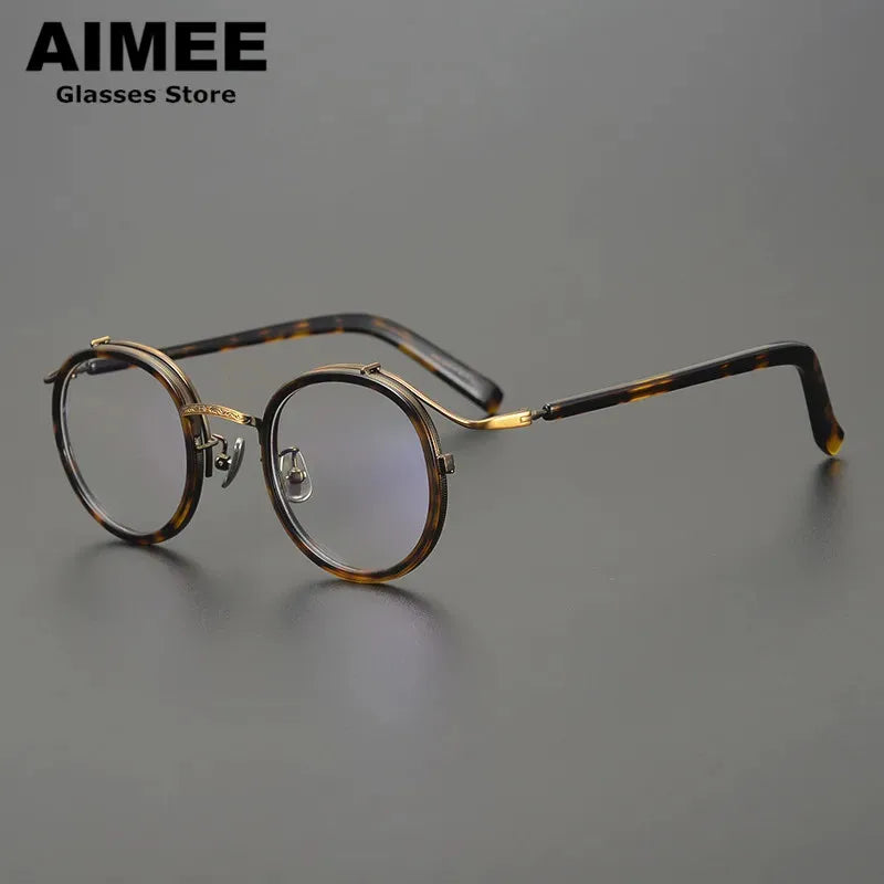 Aimee Men's Full Rim Round Square Titanium Acetate Eyeglasses 12203 - Lightweight & Durable Frame for Reading, Work & Fashion | Classic Unisex Design for Office & Everyday Wear