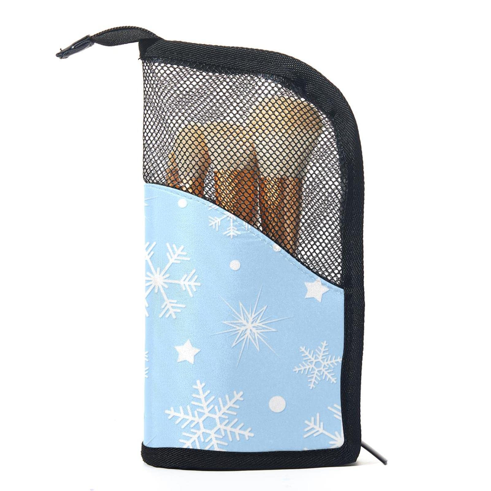12-Piece Makeup Brush Organizer Bag with Winter Floral Snowflake Design - Portable Cosmetic Brush Holder Case for Travel & Home Storage