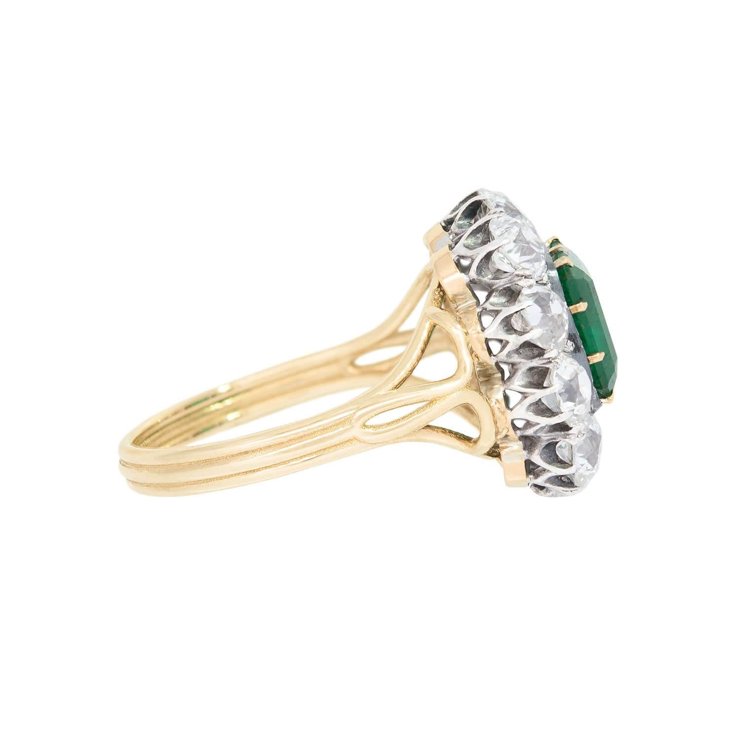 Victorian Style 14K Gold & Sterling Silver Emerald Diamond Halo Ring for Women - Elegant Vintage Engagement, Wedding, Anniversary Jewelry Gift