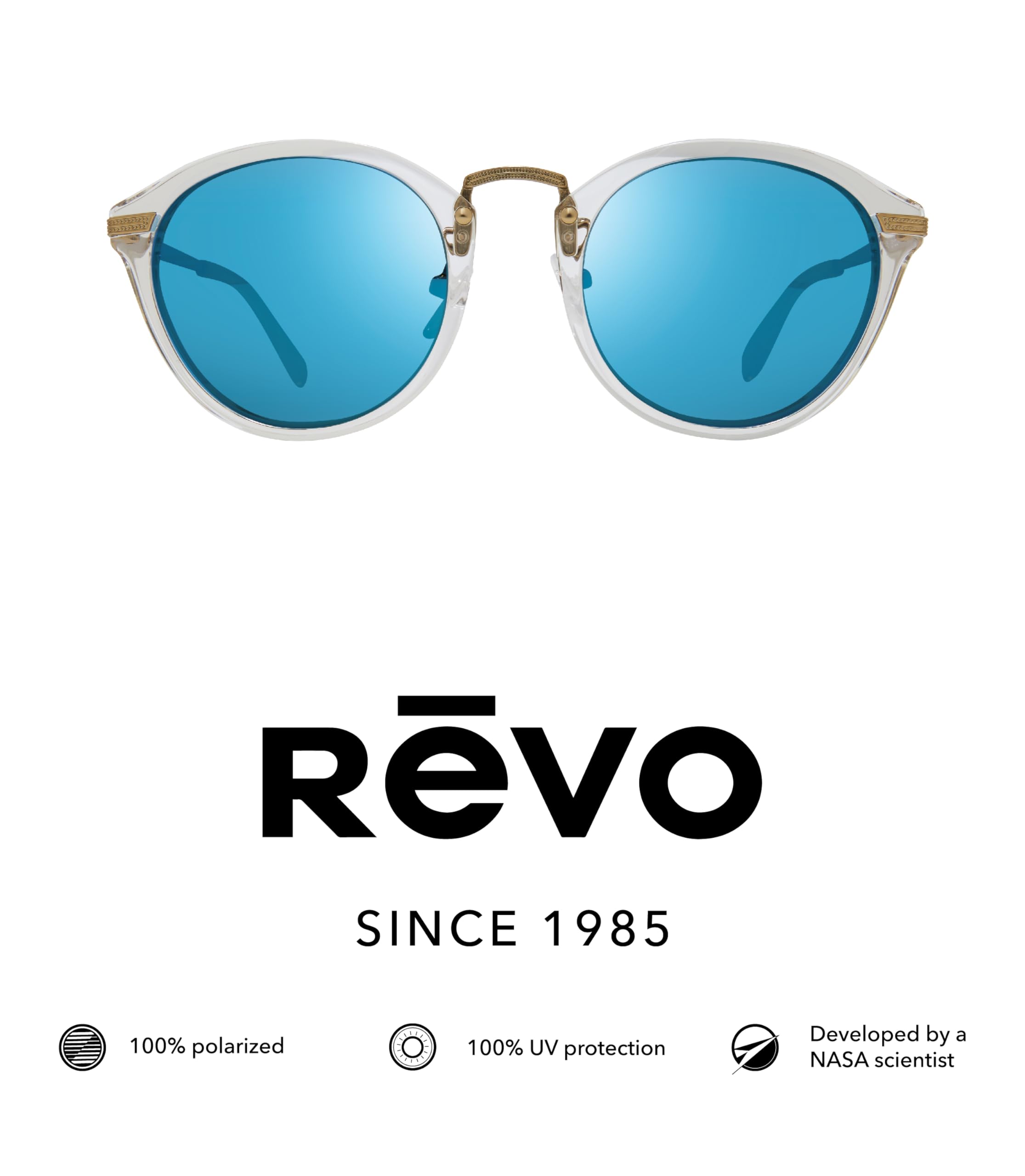 Revo Quinn Polarized Sunglasses - Round Frame Crystal Glass Lens for UV Protection & Glare Reduction | Perfect for Driving, Outdoor Sports & Beach Activities