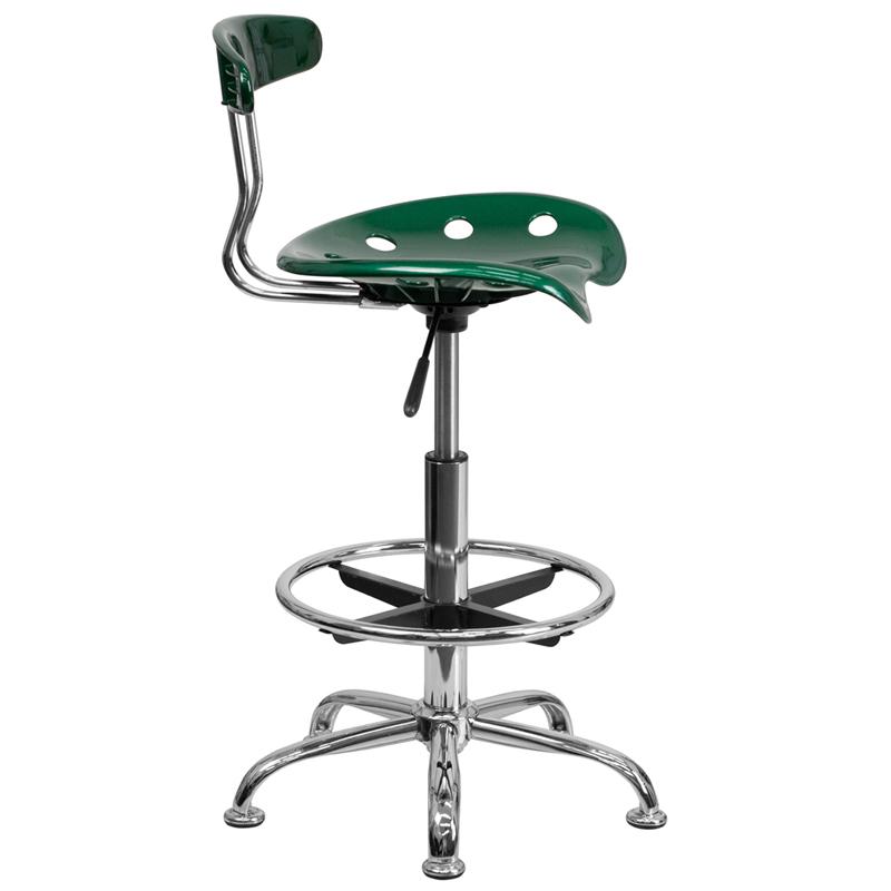 FLASH Bradley Vibrant Violet and Chrome Drafting Stool with Tractor Seat - Adjustable Height Bar Stool for Home Office, Art Studio & Industrial Workspaces