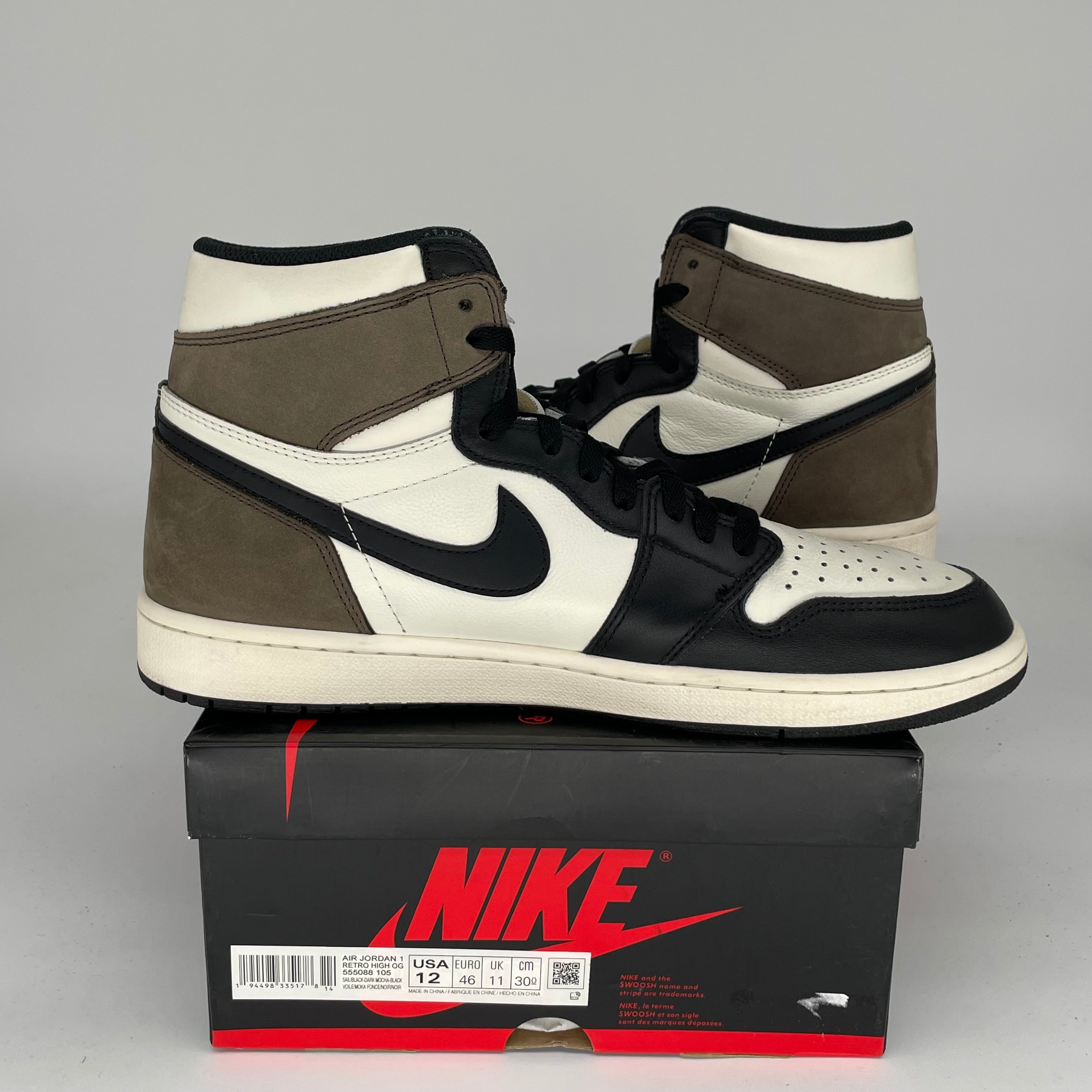 Original Air Jordan 1 Retro High Dark Mocha - Men's Size 12 (555088-105) - Premium Basketball Sneakers for Streetwear & Casual Style