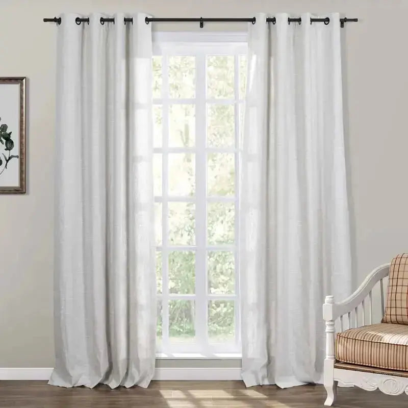 Premium Blackout Linen Cotton Drapes with Grommet Top - Thermal Insulated Curtains for Bedroom & Living Room - Noise Reducing Window Treatments for Home & Office