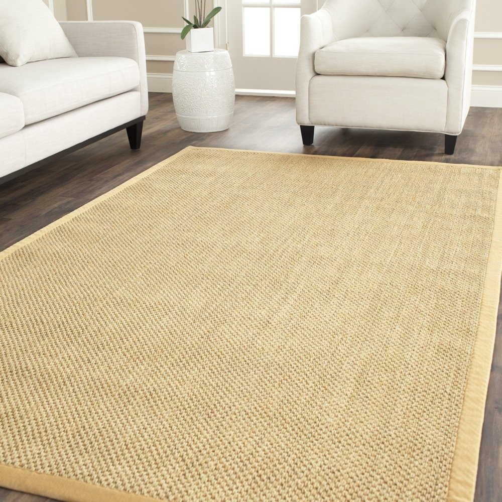 SAFAVIEH Natural Fiber Collection 8' Square Maize/Wheat NF443A Border Sisal Area Rug - Perfect for Living Room, Bedroom & Home Decor