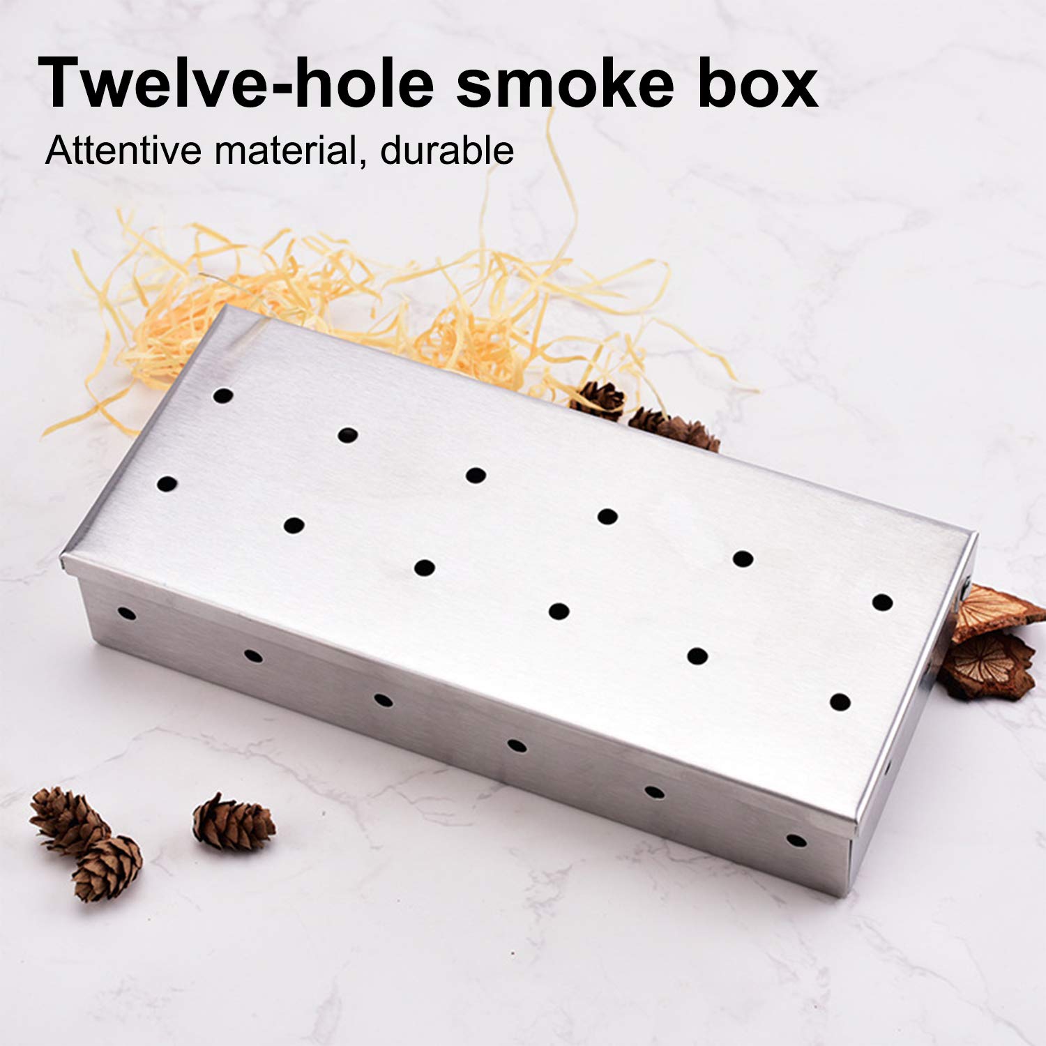 Premium Stainless Steel Smoker Box for Wood Chips – Heavy Duty BBQ Smoker Box for Gas & Charcoal Grills – Enhance Flavor with Smoky BBQ Taste – Perfect for Backyard Grilling, Camping & Outdoor Cooking