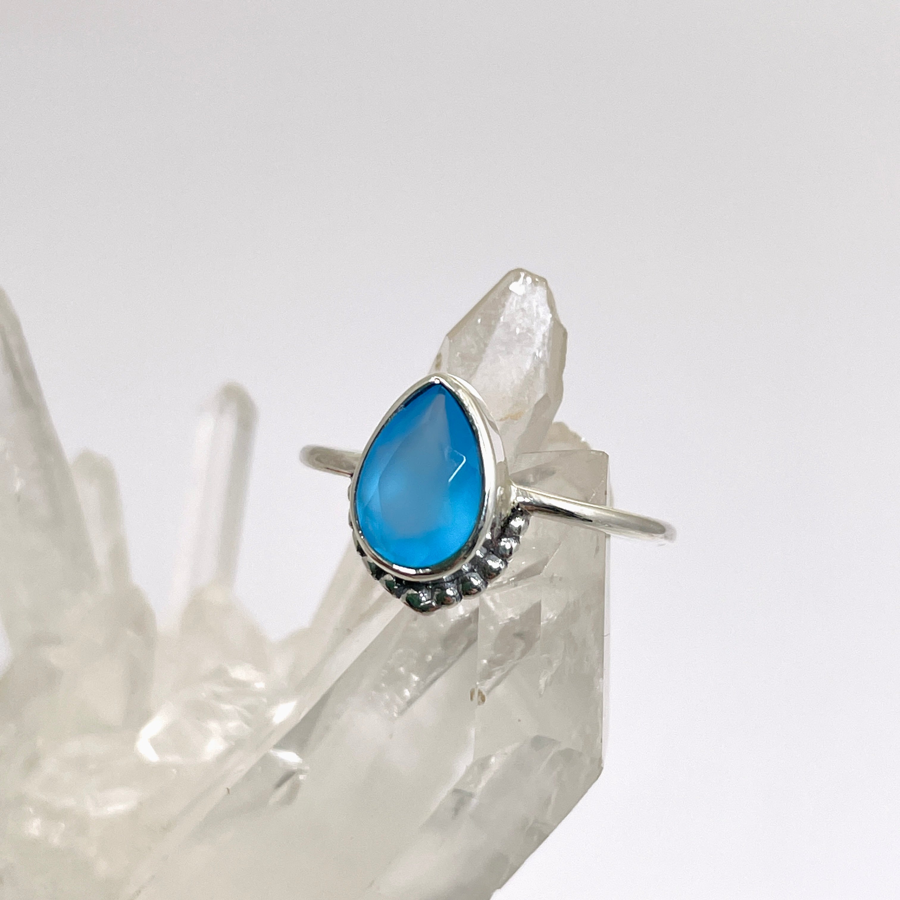 Blue Chalcedony Teardrop Sterling Silver Band Ring for Women - Elegant Fine Jewelry Gift for Birthday, Anniversary & Special Occasions