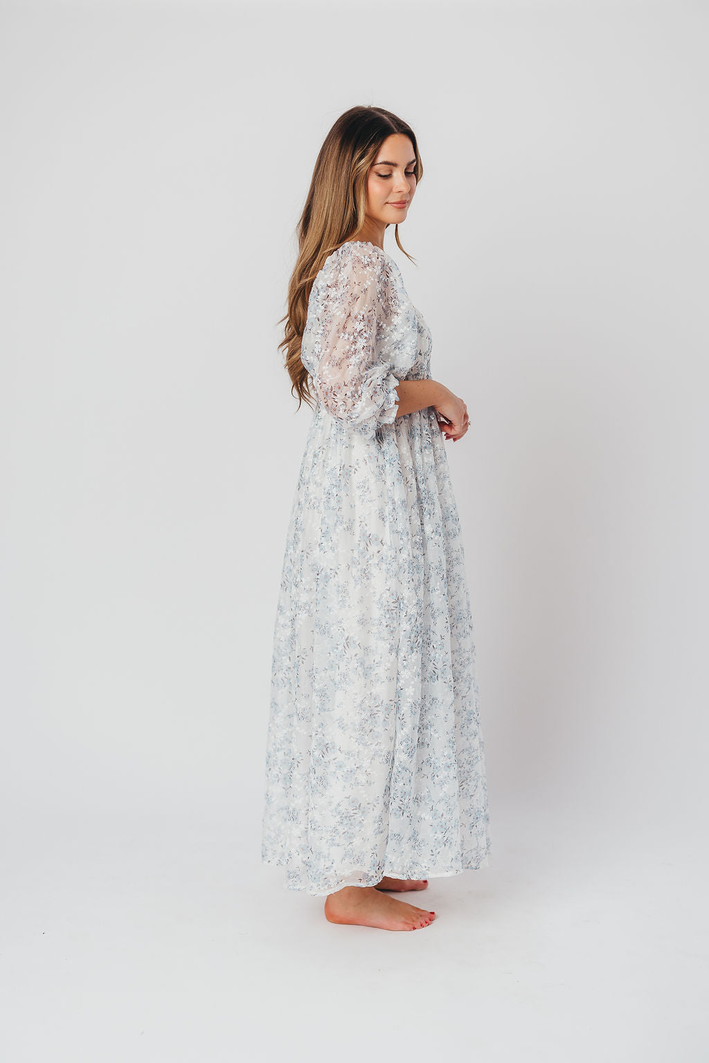 Blue and White Smocked Maxi Dress for Women - Bump Friendly Maternity & Inclusive Sizing (S-3XL) | Perfect for Beach Vacations, Summer Weddings & Casual Outings
