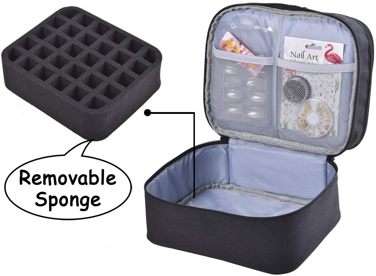 30 Bottles Nail Polish Organizer - Double Layer Nail Varnish Storage Case with Handle | Portable Nail Supply Organizer for Salon, Travel & Home Use (Black)