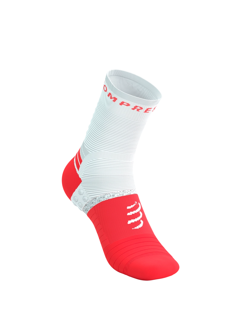 Compressport Unisex Pro Marathon Running Socks V2.0 - High Performance Athletic Socks for Men & Women - Breathable Cushioned Compression Socks for Long Distance Running, Cycling & Triathlon - Fluorescent Red/White Design