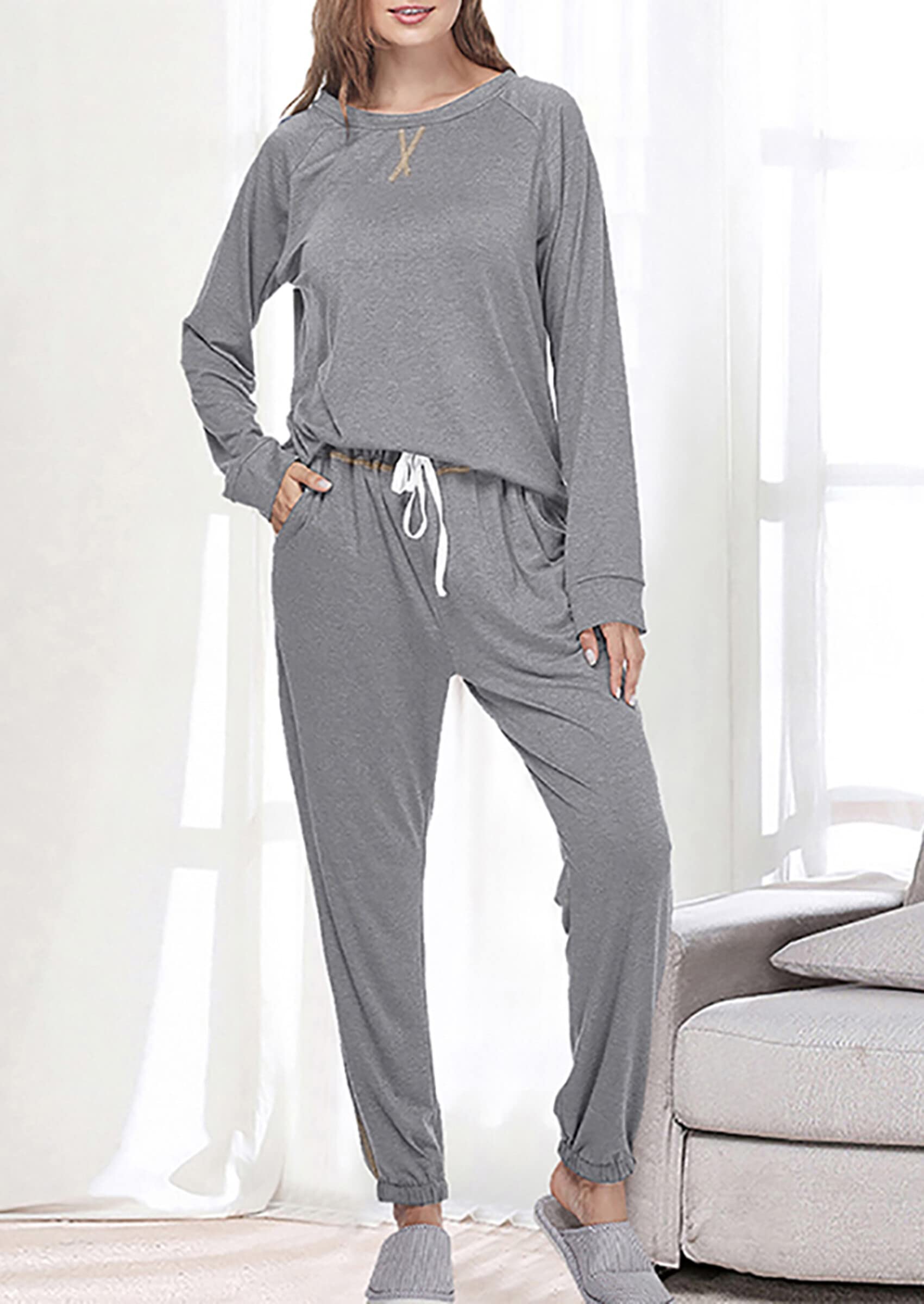 Cysincos Women's 2-Piece Sweatsuit Set - Long Sleeve Pullover & Drawstring Jogger Pants - Soft Loungewear & Pajama Outfit for Home, Yoga, and Casual Wear