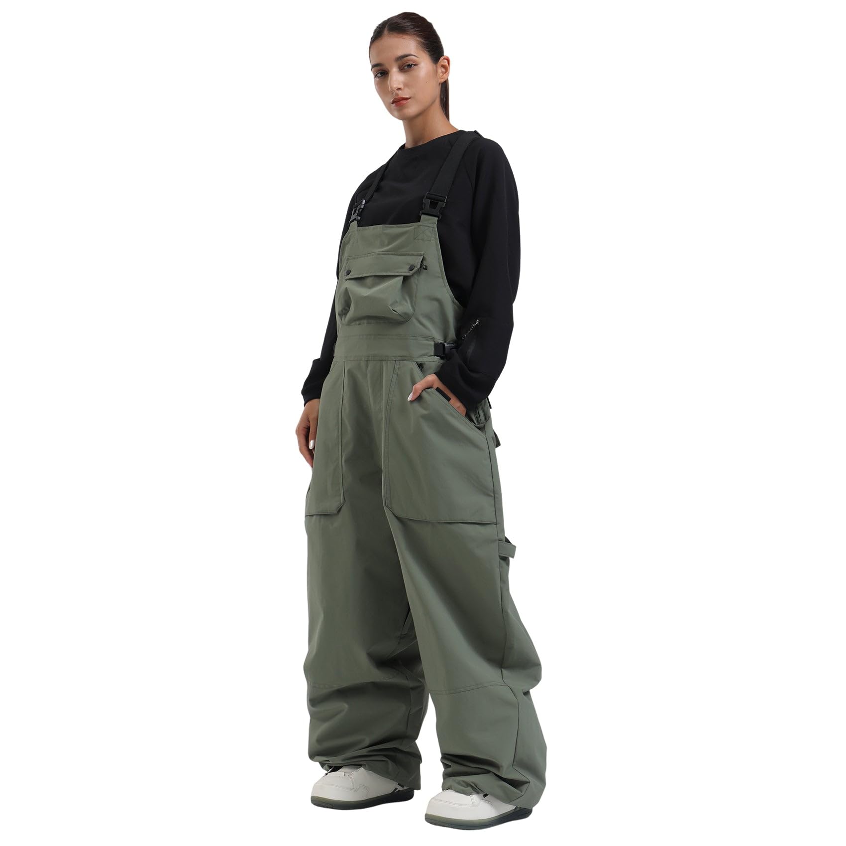 IMPHUT Women's Waterproof Windproof Insulated Snow Bibs - Super Baggy Loose Snowboard Pants for Warm Winter Skiing & Outdoor Activities