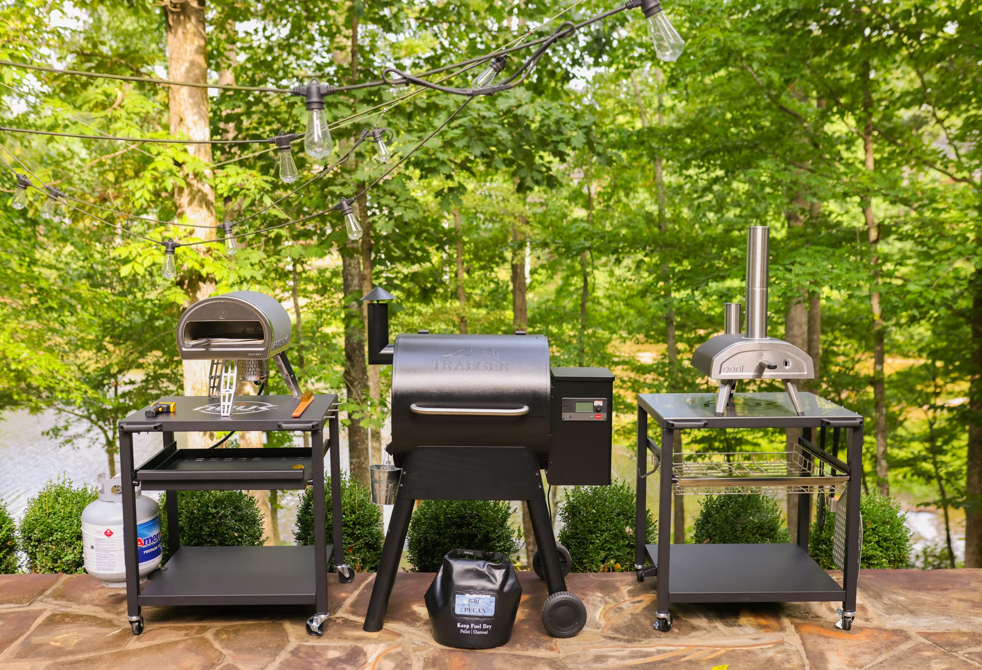 NUUK Heavy Duty 3-Shelf Rolling Outdoor Pizza Oven Table - 24x30 Inch Steel Commercial Food Prep Cart with Drawer & Wheels - Perfect for BBQ, Camping, Patio, Picnic & Outdoor Cooking