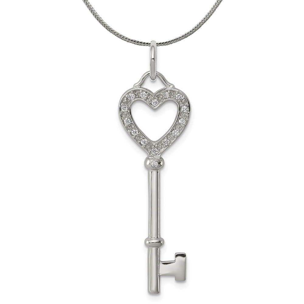 Elegant Black Bow Sterling Silver Necklace with Cubic Zirconia Heart Key Pendant - Perfect for Valentine's Gifts, Anniversaries & Special Occasions