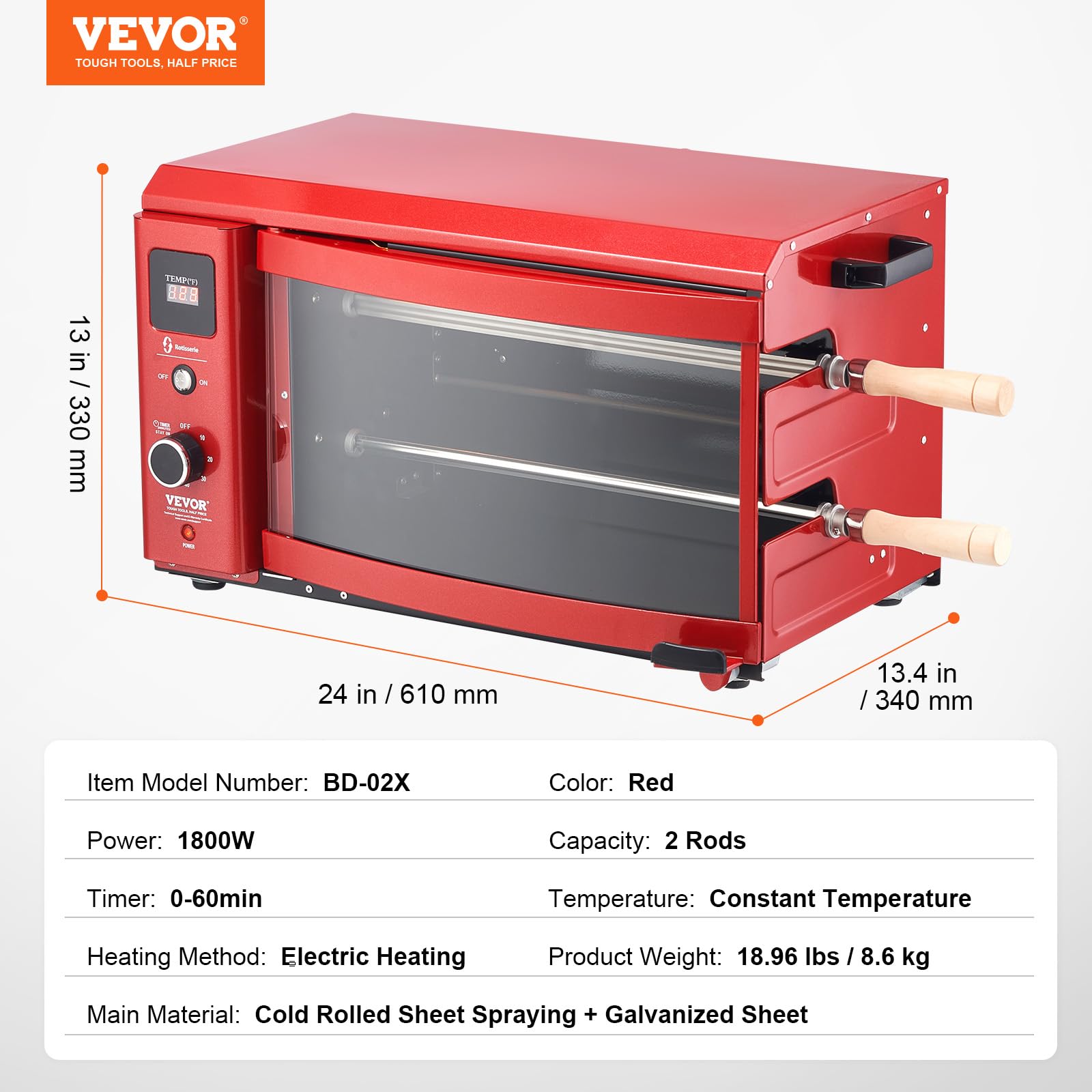 VEVOR Electric Shawarma Grill Machine - 2 String BBQ Rotisserie Oven for Chicken, Gyro & Doner Kebab | Commercial & Home Use | Perfect for Restaurants, Kitchen Parties & Outdoor Events