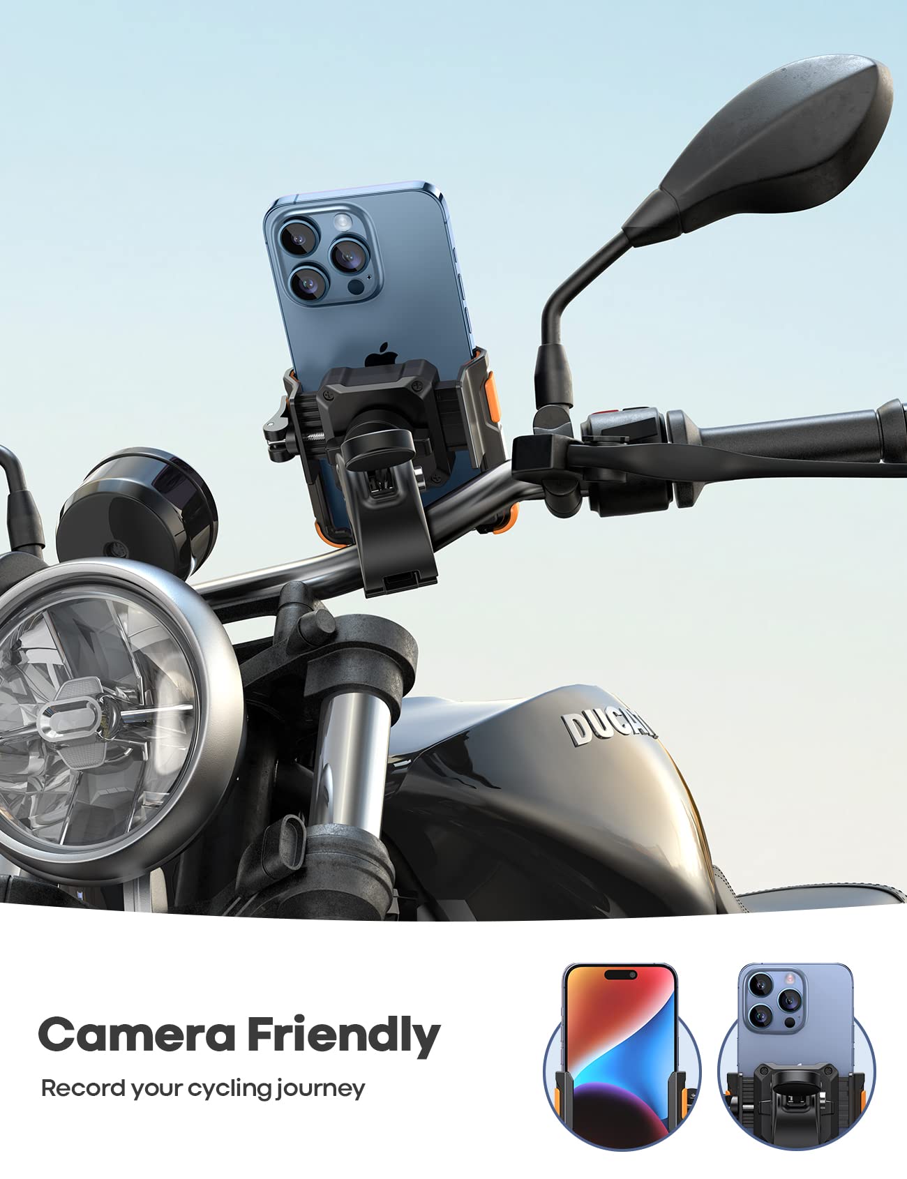 Lamicall Bike Phone Mount Holder - 360° Rotatable Motorcycle Phone Stand with Quick Release Clamp for iPhone 16/15/14/13/12 Pro Max/XS/XR & Huawei (Fits 4.7-6.8