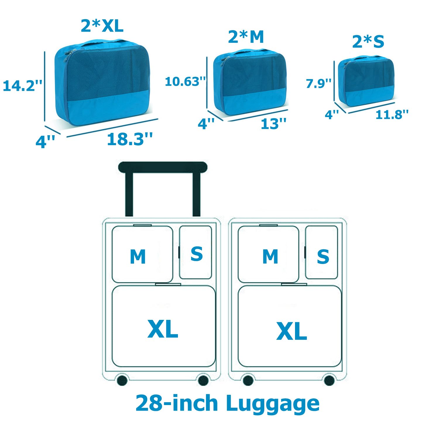DoubleTrip Extra Large Packing Cubes for Travel - 6-Piece Suitcase Organizer Set (3 Sizes) Fits 28-Inch Luggage | Space-Saving Travel Accessories for Business Trips, Vacations & Weekend Getaways