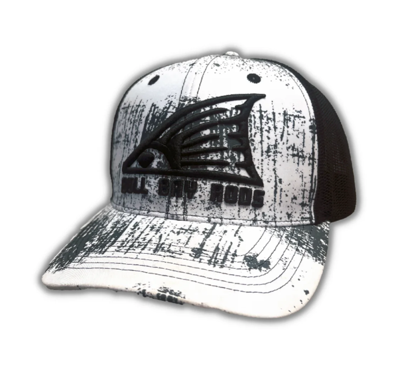 Bull Bay Rods Ripped Series BBR Soft Mesh Trucker Hat - Gray & White with Redtail Logo - Perfect for Fishing, Outdoor Adventures & Casual Wear