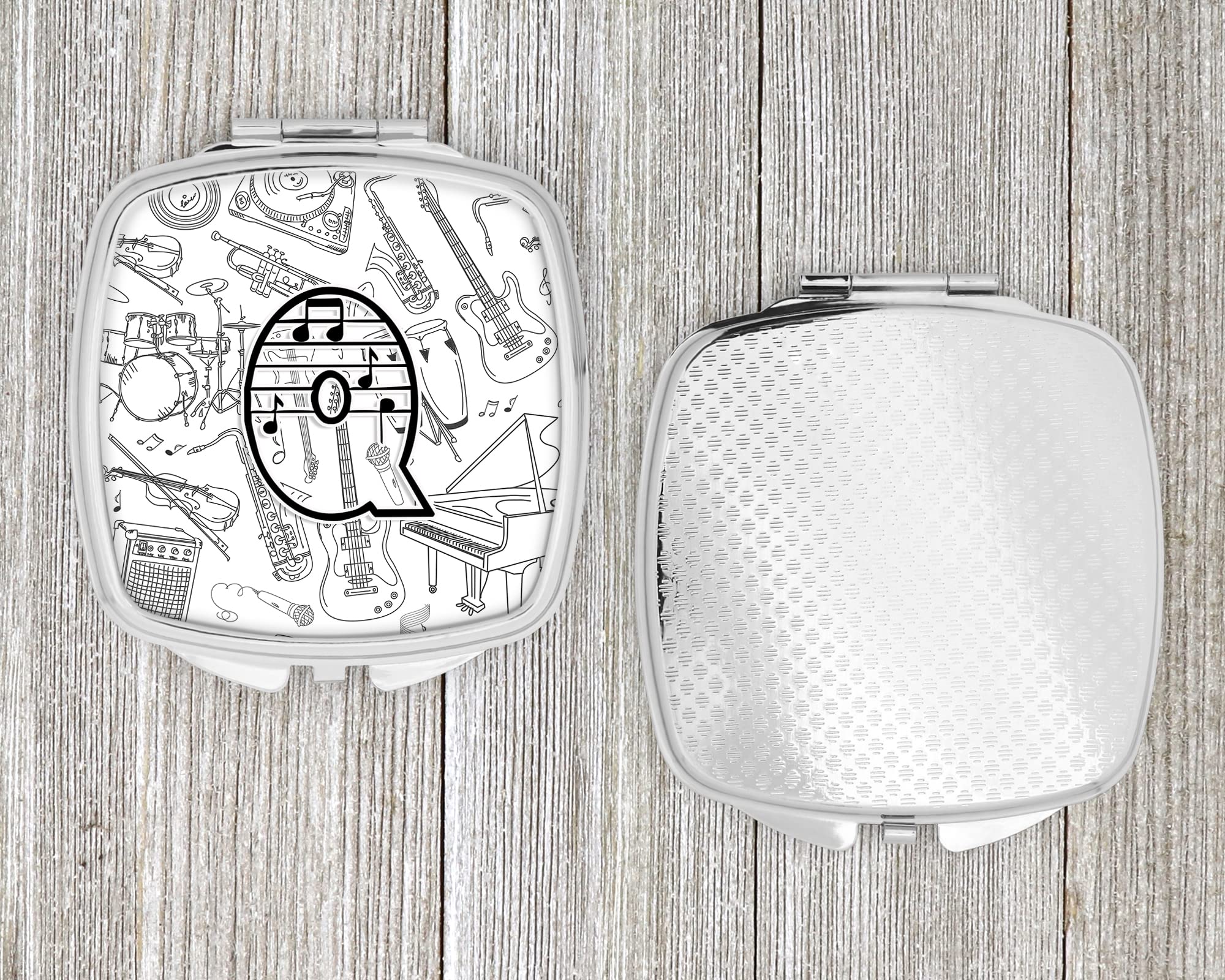 Caroline's Treasures CJ2007-QSCM Letter Q Musical Note Compact Mirror - Decorative Travel Makeup Mirror for Women & Girls, Perfect Gift Idea, Folding Handheld Pocket Mirror for On-the-Go Touchups, Concerts & Music Lovers