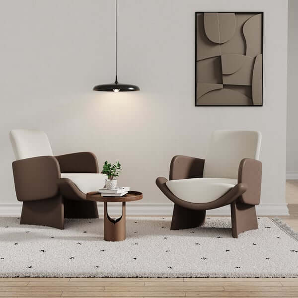 Modern Faux Leather Lounge Chair - Brown & Beige Armchair with Tufted Back - Perfect for Living Room, Office or Reading Nook