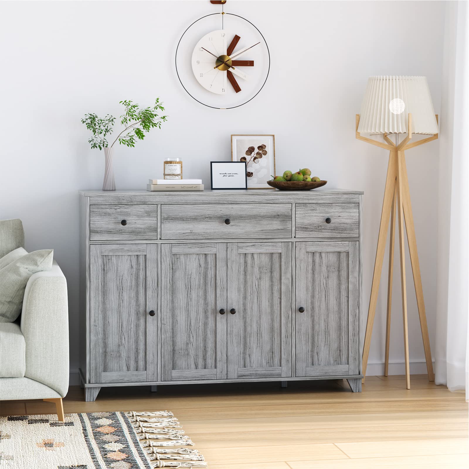 Rustic Farmhouse Buffet Cabinet with 3 Drawers & 4 Doors - 47