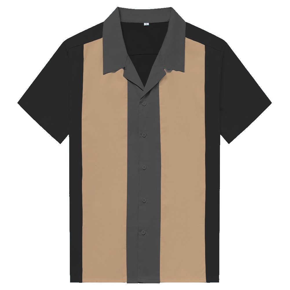 Vintage 1950s Rockabilly Style Men's Cotton Short Sleeve Button-Down Shirt - Retro Bowling & Casual Wear for Men - Perfect for Rockabilly Parties, Vintage Events & Everyday Casual Style