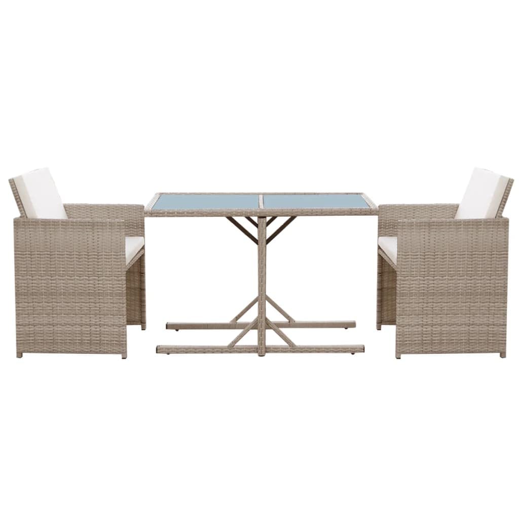 3-Piece Bistro Set with Cushions - Weather-Resistant Poly Rattan Patio Furniture in Beige - Perfect for Outdoor Dining, Garden, Balcony or Poolside Relaxation