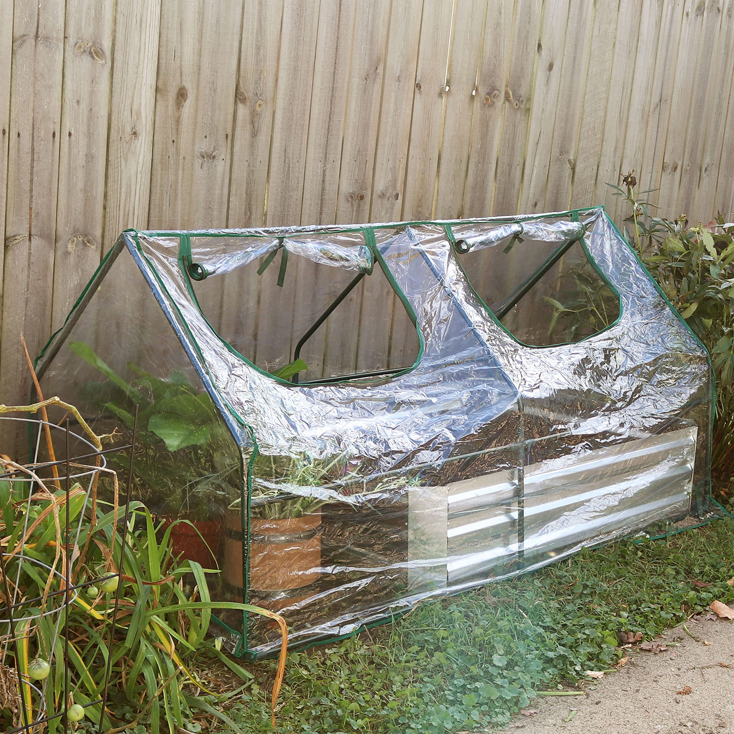 Sunnydaze Mini Cloche Greenhouse with Zipper Doors - Portable Walk-in Greenhouse with Sturdy Iron Frame & PVC Cover - Outdoor Plant Protection for Seedlings, Herbs & Flowers - Perfect for Patio, Garden & Backyard Use
