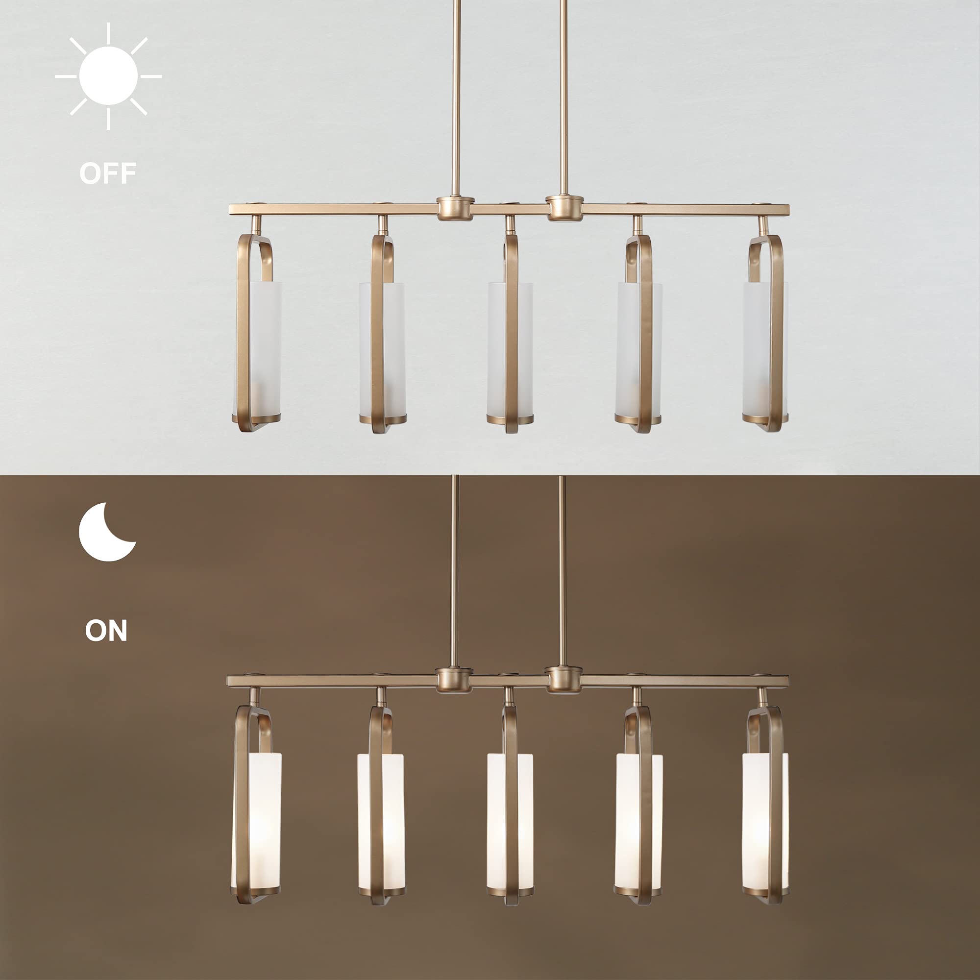 Modern 5-Light Gold Chandelier - Adjustable Linear Island Lighting for Dining Room & Kitchen in Dark Golden Finish, 29.5
