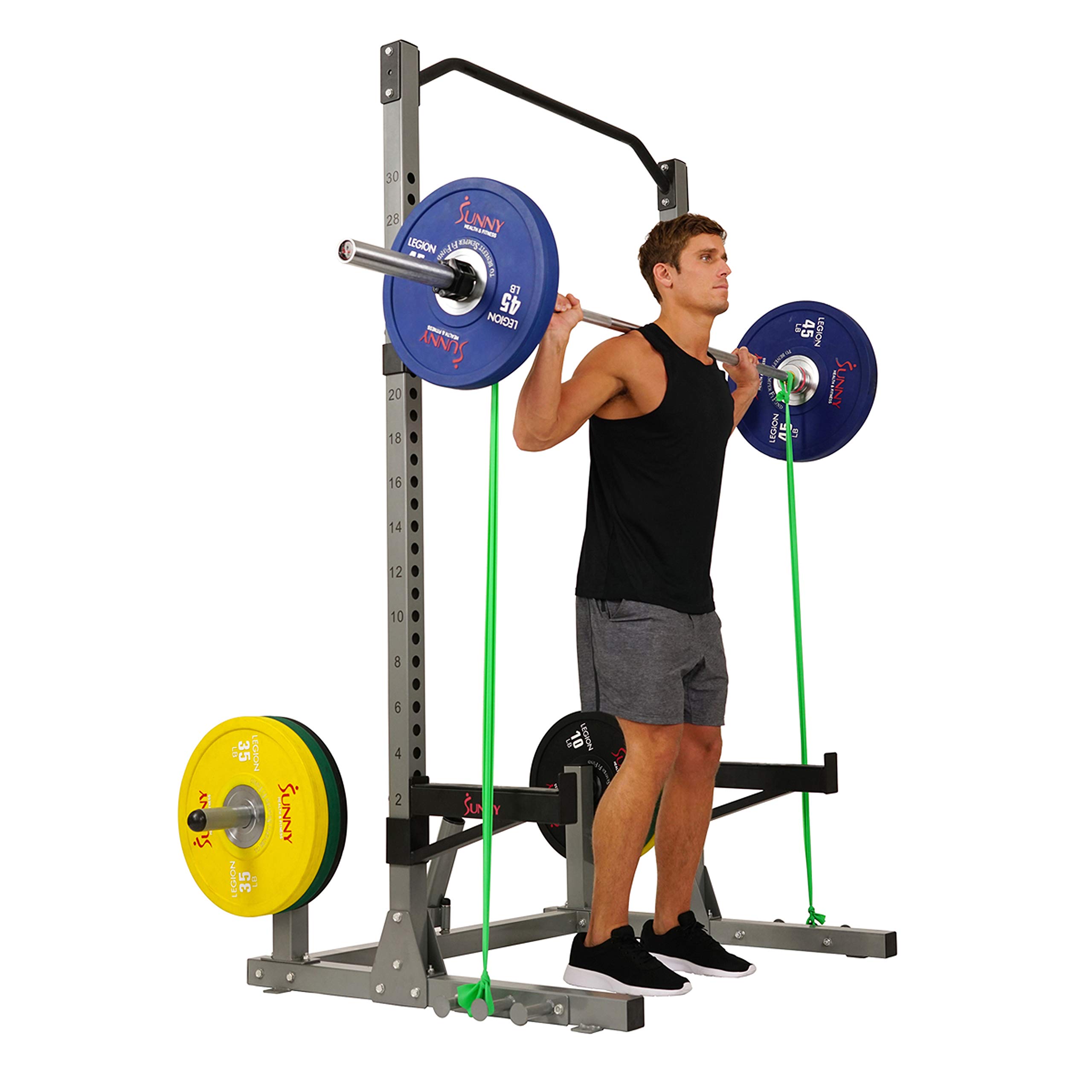 Sunny Health & Fitness Power Cage & Squat Rack - Heavy Duty 1000lb Capacity with Adjustable J-Hooks, Pull-Up Bar, Weight Plate Storage & Resistance Band Attachments for Home Gym Strength Training & CrossFit Workouts