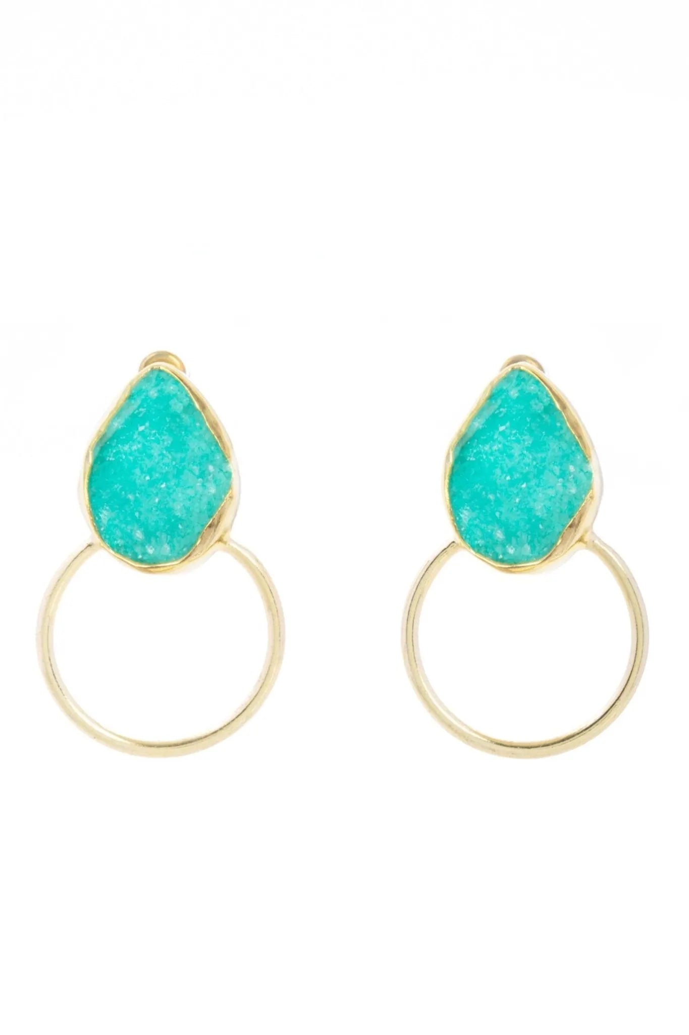 Boho Hoop Druzy Earrings for Women - Natural Stone Dangle Earrings, Handmade Boho Chic Jewelry - Perfect for Festivals, Parties & Everyday Wear