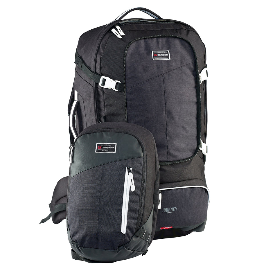 Caribee 6826 75L Travel Backpack with Detachable Day Pack - Black | Durable Hiking & Camping Gear for Outdoor Adventures