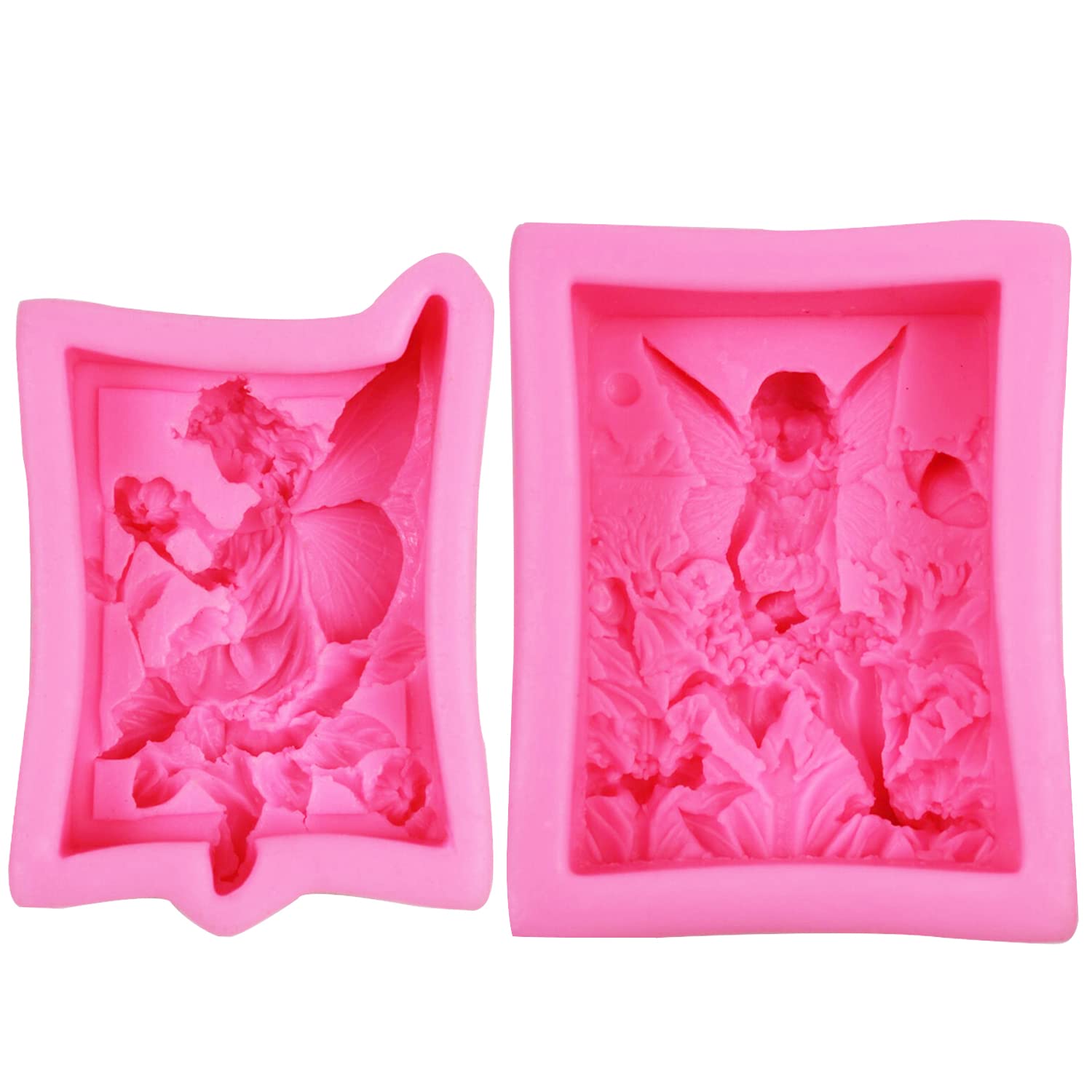 AIDOIT 2-Pack 3D Silicone Soap Molds - Angel Girl & Flower Fairy Design for DIY Handmade Soap, Cake Baking, Candle Making & Resin Crafts - Perfect for Birthday Gifts, Home Decor & Bathroom Accessories