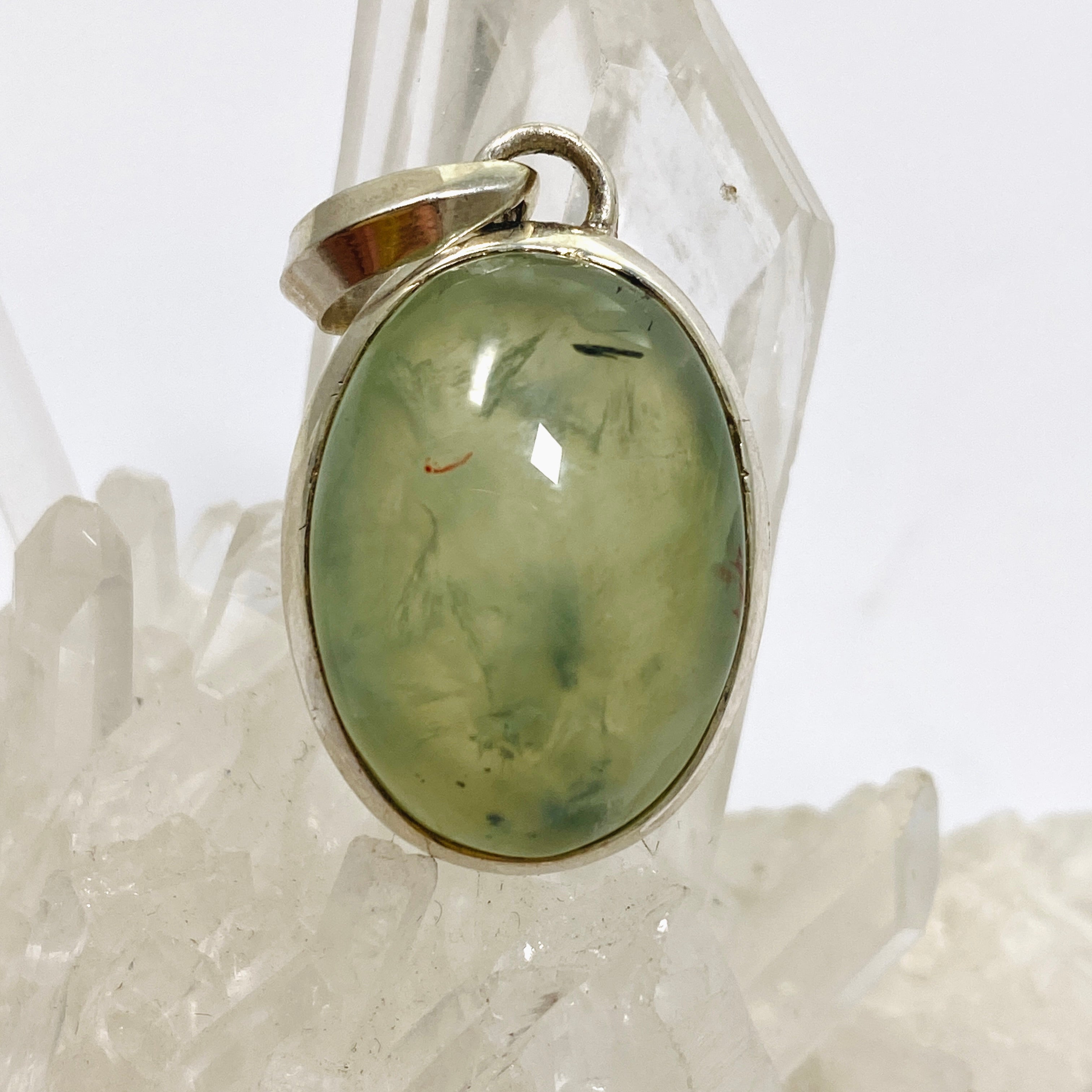 Natural Prehnite Oval Cabochon Pendant Necklace - 13mm Healing Stone Jewelry for Meditation & Spiritual Energy