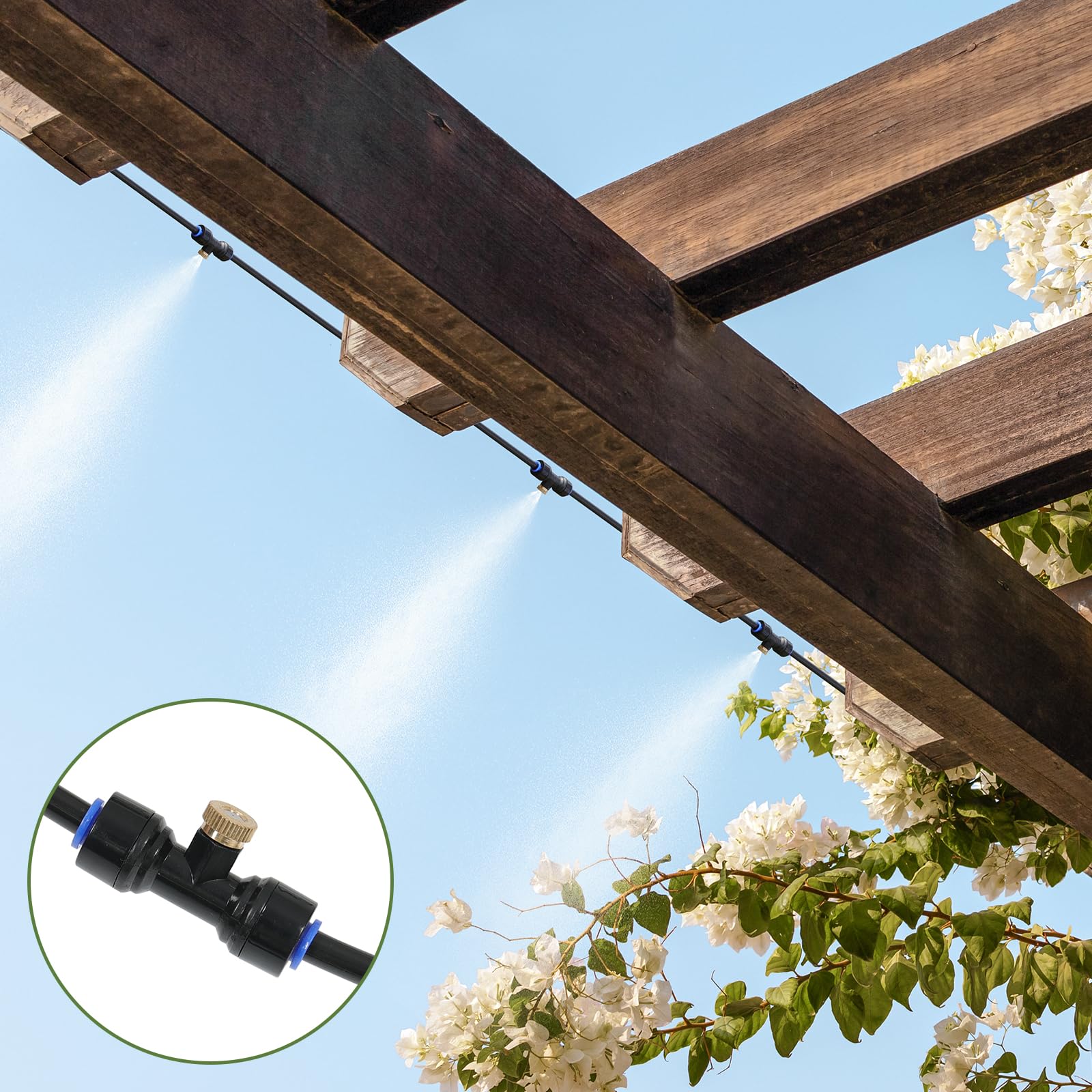 33FT Outdoor Misting Cooling System with 10 Nozzles & Brass Adapter - Perfect for Patio, Garden, Trampoline & Backyard Cooling | Portable Water Mister for Summer Heat Relief