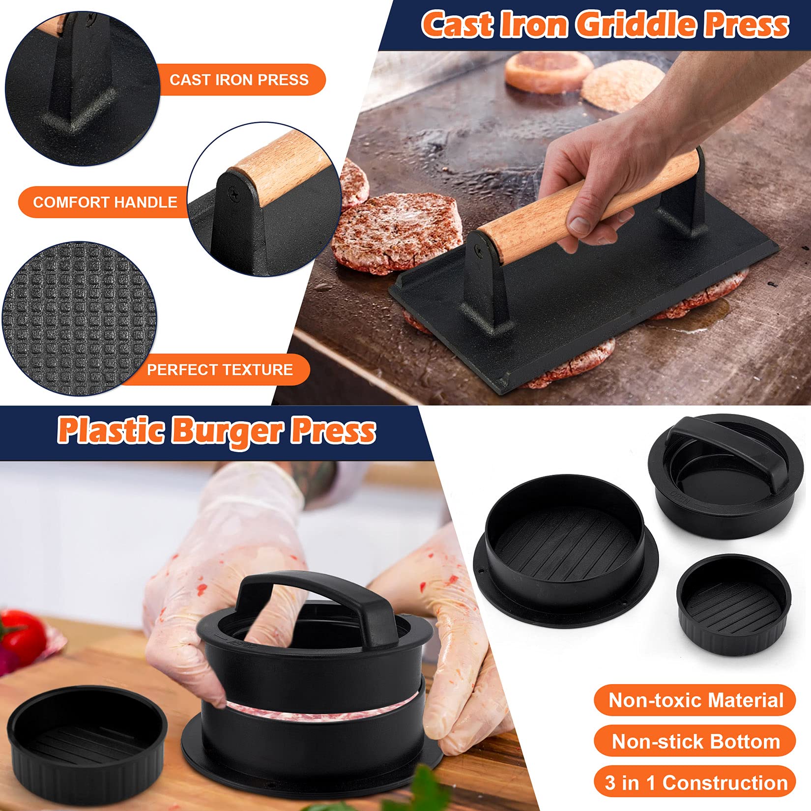 18-Piece Stainless Steel Griddle Accessories Kit with Spatulas, Basting Cover & Burger Press - Joyfair BBQ Tools Set for Outdoor Cooking, Teppanyaki & Hibachi (ABS Handles) - Perfect for Backyard Grilling, Camping & Restaurant Use