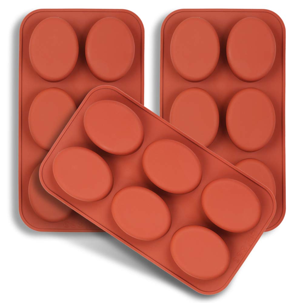 homEdge 6-Cavity Oval Silicone Mold Set - 3 Pack Reusable Baking Molds for Handmade Soap, Chocolate, Candles, Jelly & Resin Crafts - Perfect for DIY, Home Baking & Party Dessert Decorations
